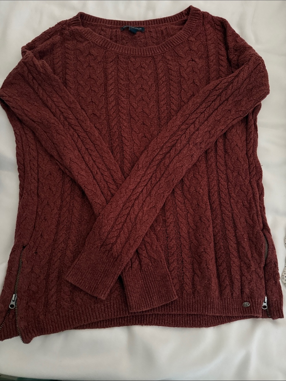 American Eagle Outfitters Cable-Knit Crew Sweater - Wine